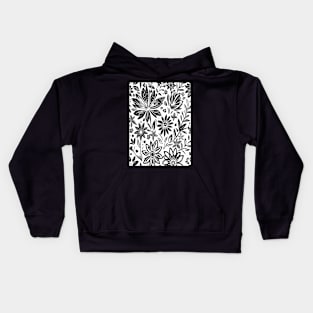 White and Black Floral Lino Print Kids Hoodie